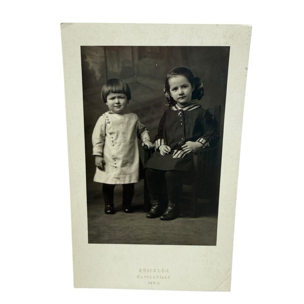 Antique Real Photo Postcard Children Kids Iowa Irma Warren Peterson Boy Girl